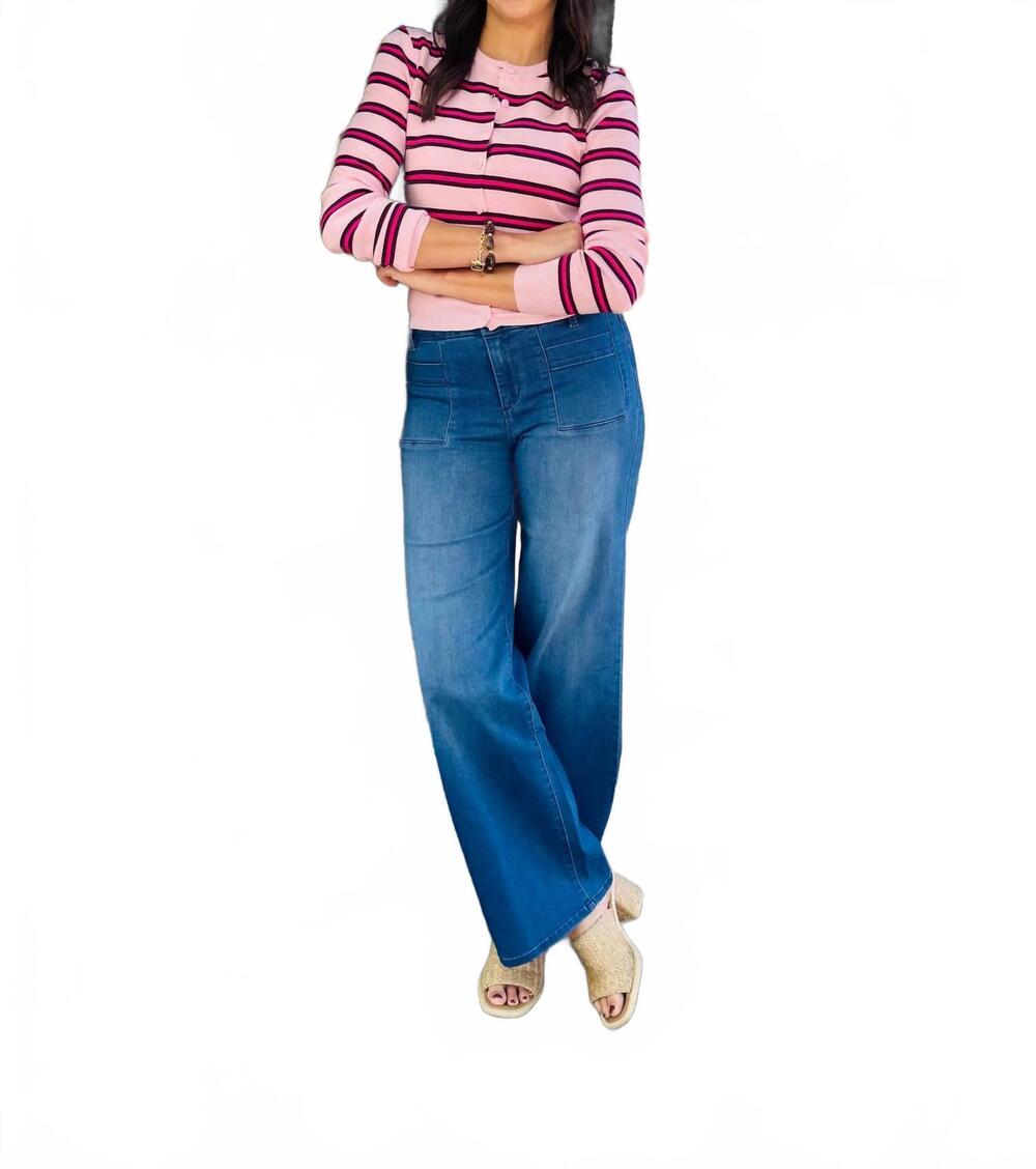 NEW DELUC women's rainbow striped cardigan in pink w/ bordeaux